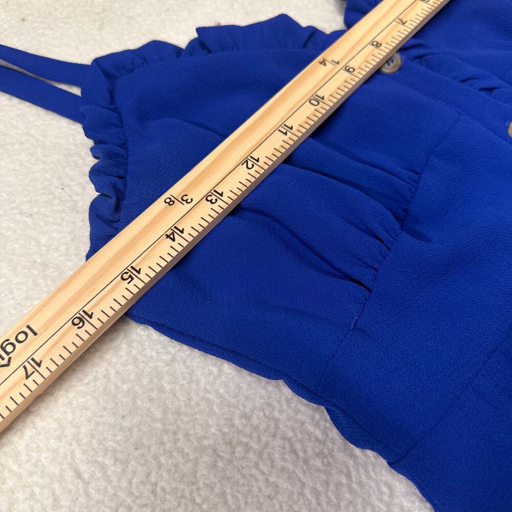 Cobalt Blue Ruffle Button Front Midi Dress Small Adjustable Strap - Picture 9 of 10